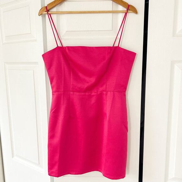 NWT Revolve More To Come Nory Hot Pink Satin Zip-Back Mini Dress Size Medium - Picture 2 of 8